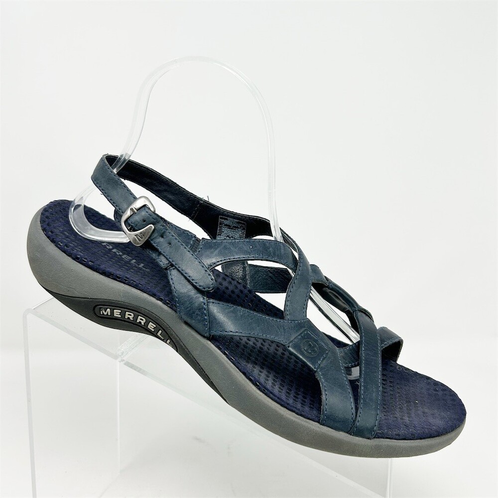 Merrell Agave Womens Navy Blue Strappy Slingback Wedge Comfort Sandals Size 10